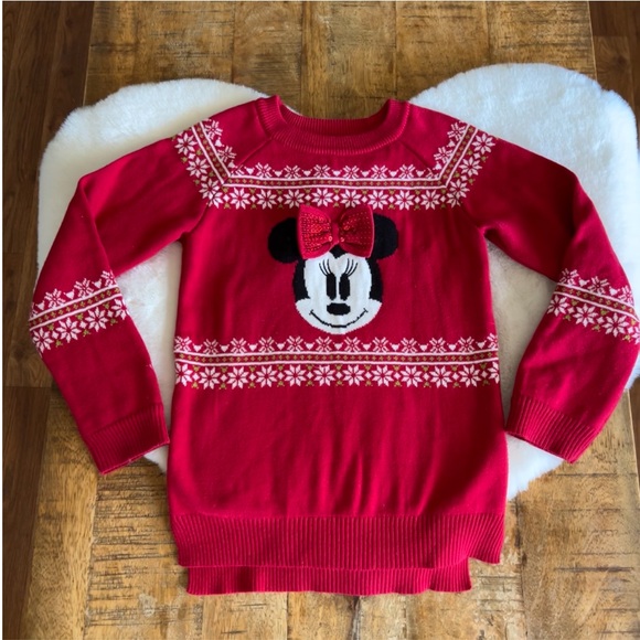 Disney Store Minnie Mouse Christmas Holiday Red Sweater Size 5/6 - Picture 1 of 15